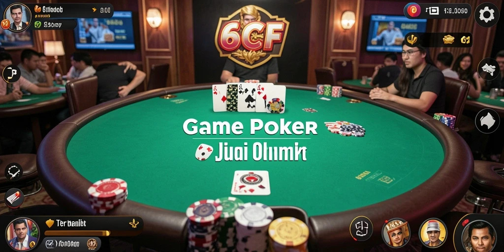 Tampilan utama gameplay Poker yang mendebarkan di 6CF.