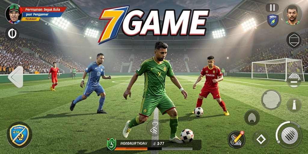 Tangkapan layar 7GAME menampilkan aksi sepak bola yang mendebarkan.