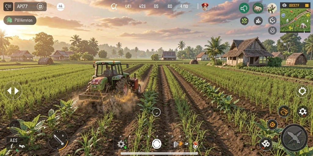 Screenshot utama API77 dengan tampilan gameplay pertanian yang menarik.