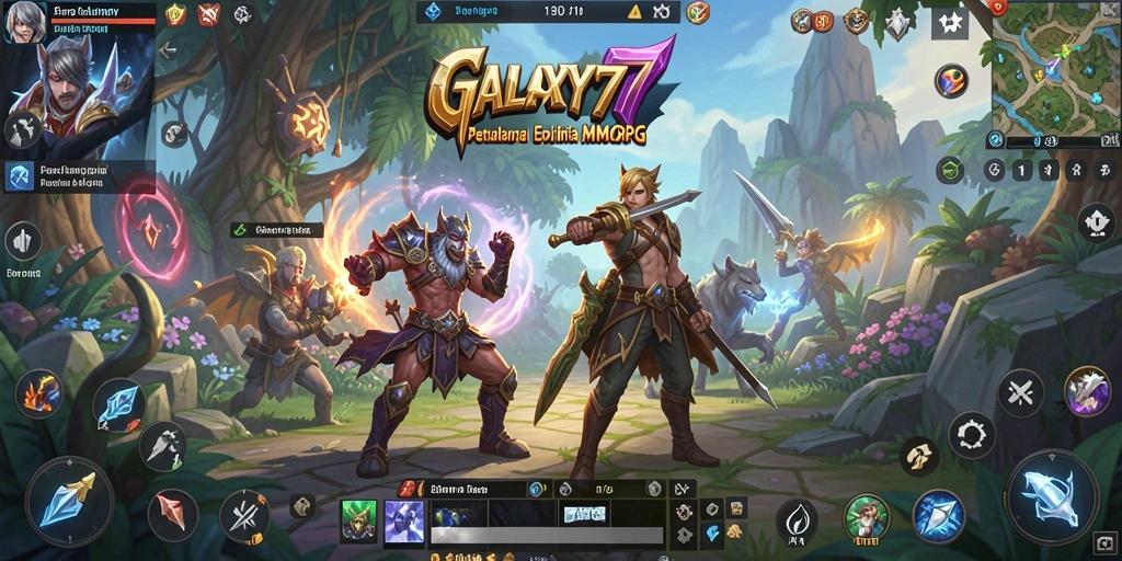 Tampilan gameplay epik dari GALAXY77, menampilkan petualangan dalam dunia MMORPG.