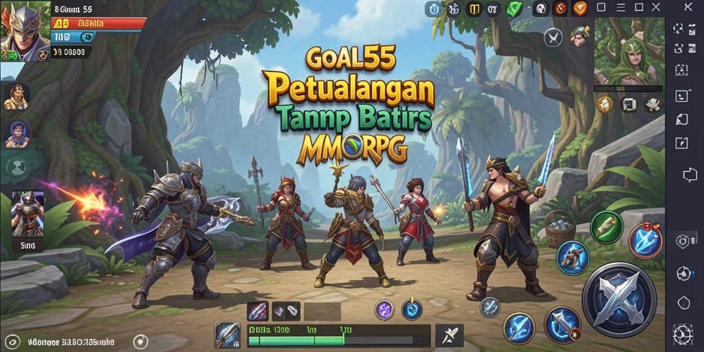 Tangkapan layar GOAL55 menampilkan pertarungan epik di dunia MMORPG.