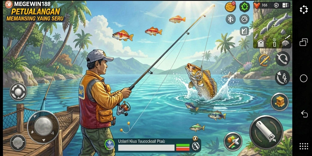 Screenshot gameplay MEGEWIN188 yang menampilkan keseruan memancing.