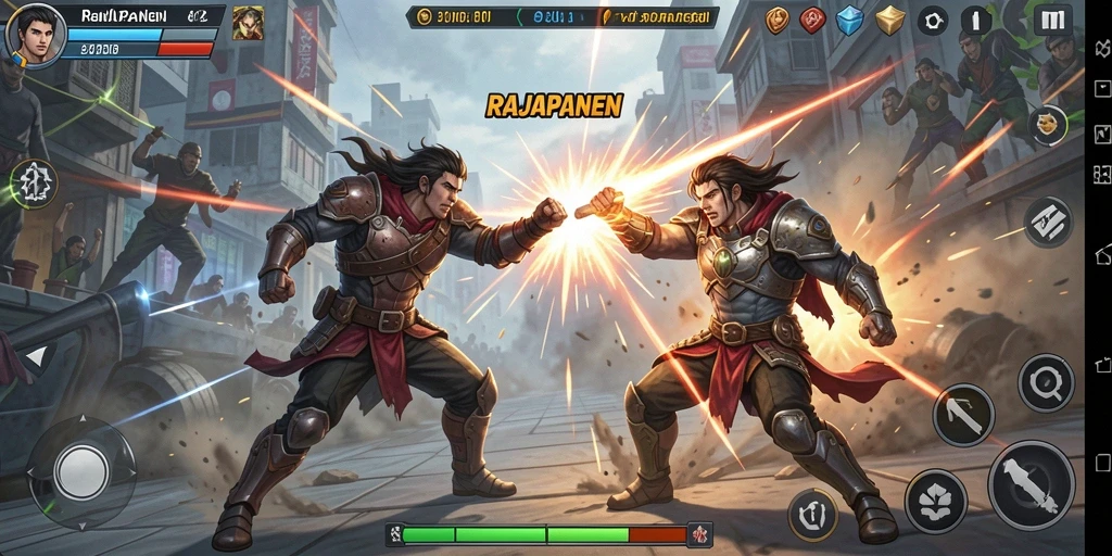 Tampilan mendebarkan dari gameplay aksion RAJAPANEN yang intens.