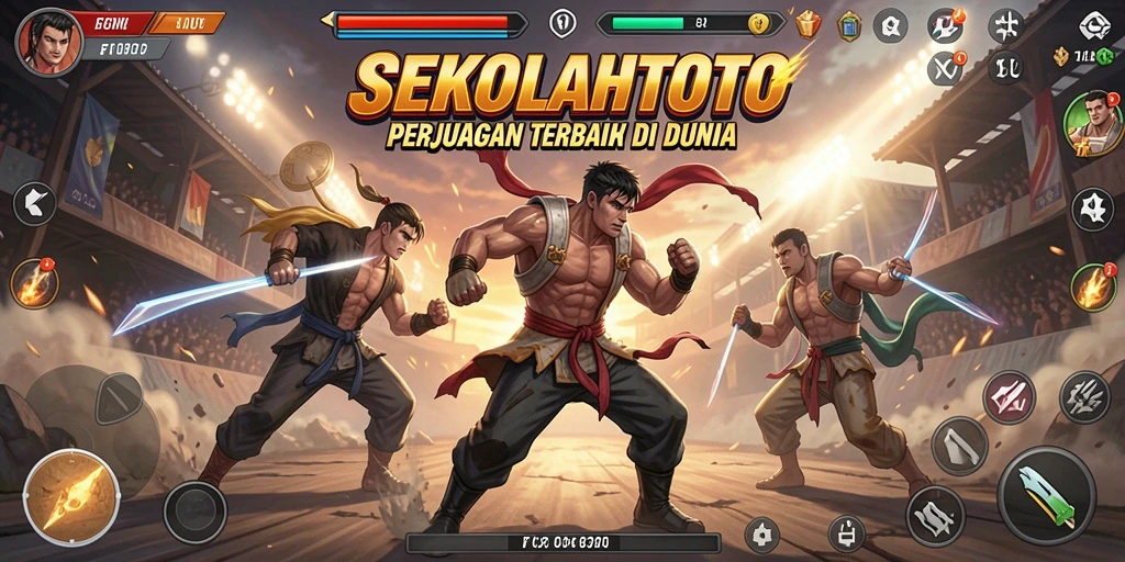 Screenshot gameplay SEKOLAHTOTO yang menampilkan aksi pertarungan seru.