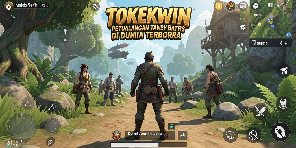 Screen utama TOKEKWIN menunjukkan petualangan seru dalam dunia terbuka.