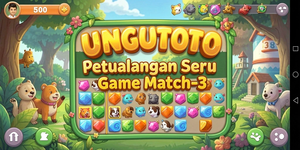 Tampilan gameplay seru dari UNGUTOTO dengan berbagai tantangan Match-3.
